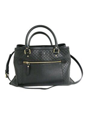 Gucci Micro Guccissima 2-Way Tote Bag Shoulder Black Leather